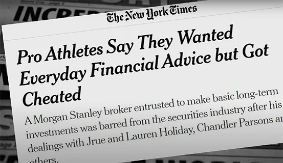 New York Times headline "Pro Athletes Say They Wanted Everyday Financial Advice but Got Cheated"